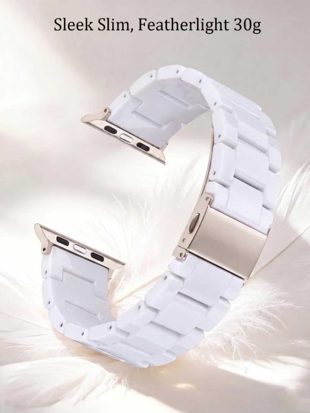 Stylish Resin Apple Watch Band for Series 1-11, Unisex, Pure White, 38-42mm